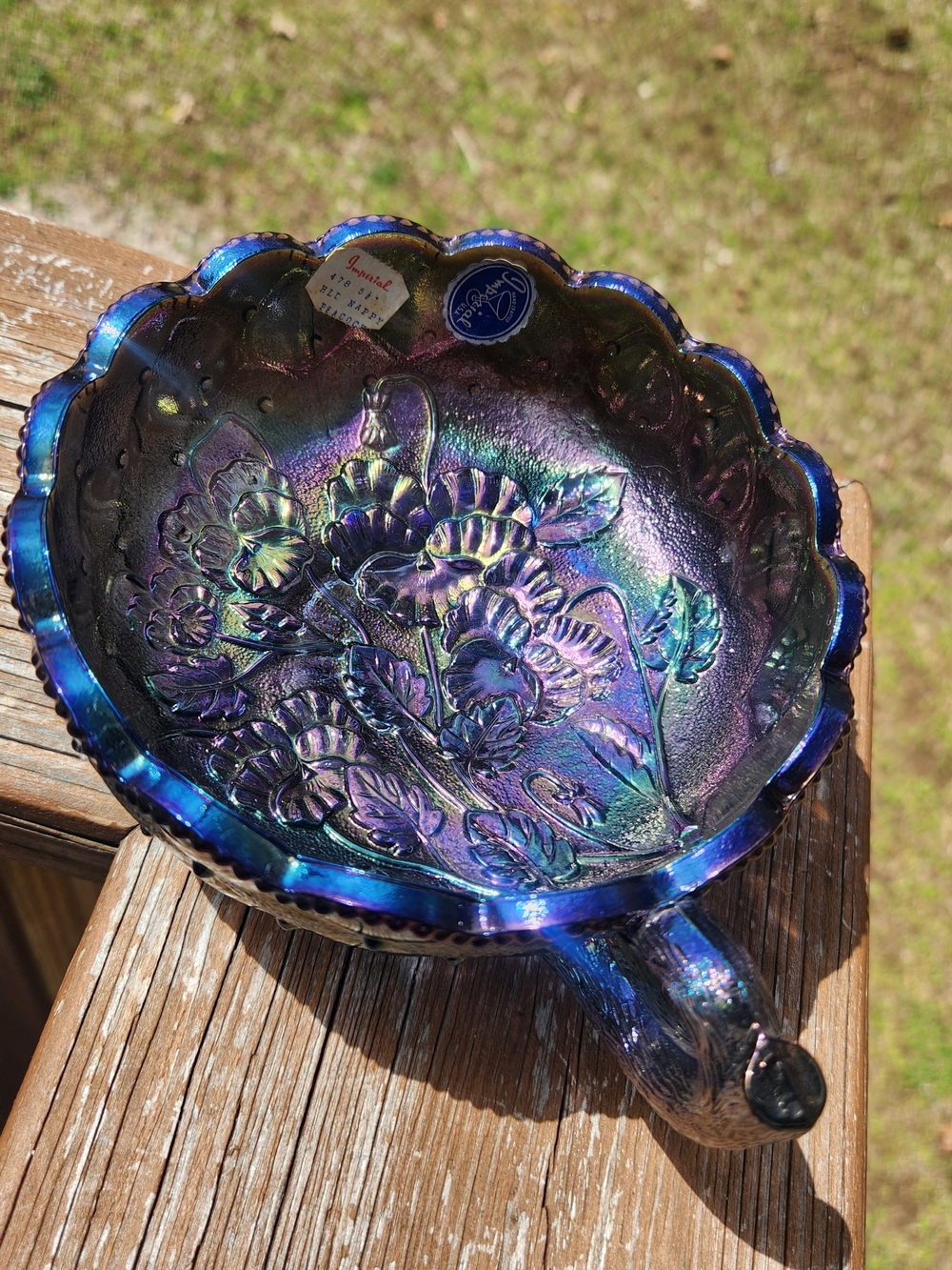 Imperial Glass Amethyst Peacock Carnival Glass Nappy Bowl New W/ Tags